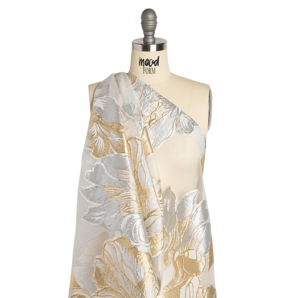 Metallic Gold, Silver and White Fantastic Flowers Luxury Burnout Brocade - Joann Fabrics