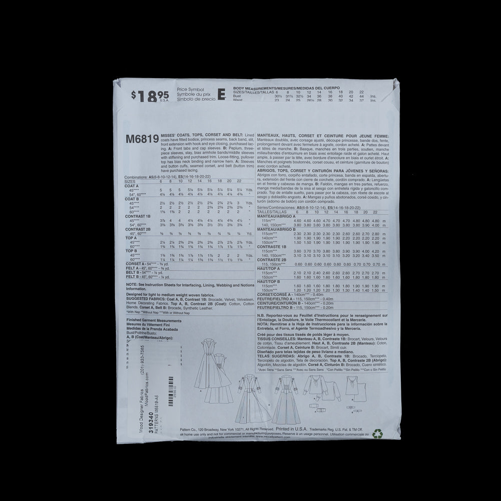 McCalls Costume Pattern M6819 Size A5 - Joann Fabrics