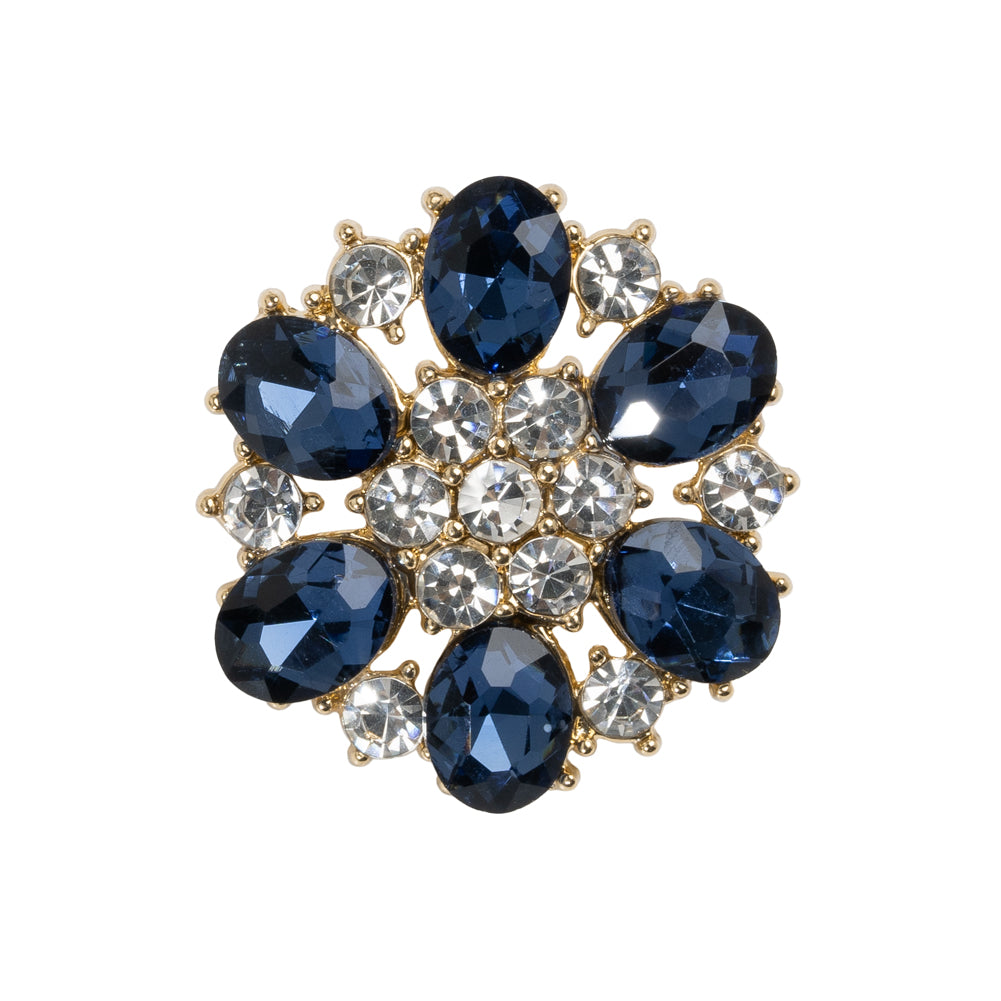 Rhinestone and Metal Shank Back Button - 40L/25.5mm - Blue, Crystal and Gold Big Flower - Joann Fabrics
