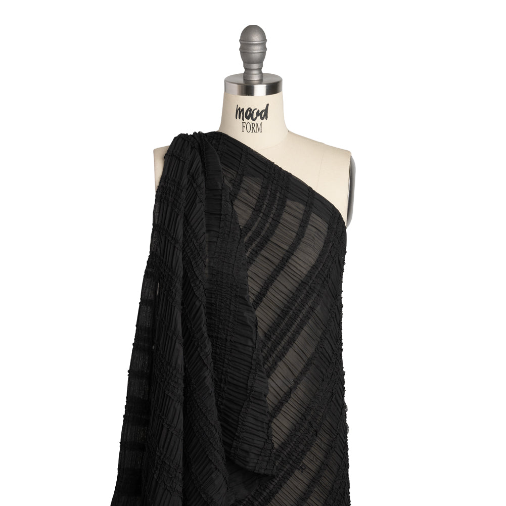 Ruched and Ruffled Sheer Polyester Woven - Black - Designer Deadstock - Joann Fabrics