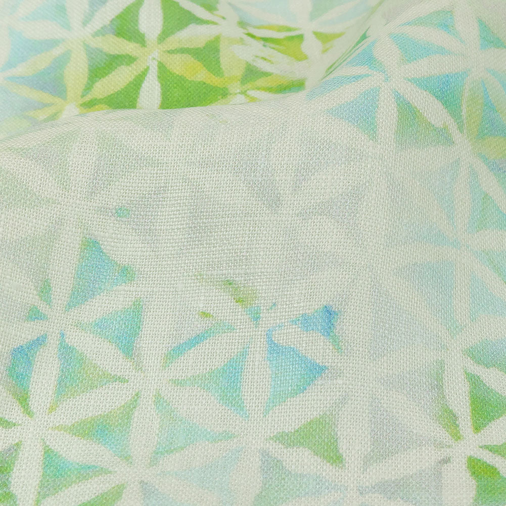 Turquoise, Lime and White Floral Geometry Medium Weight Linen Woven - Joann Fabrics