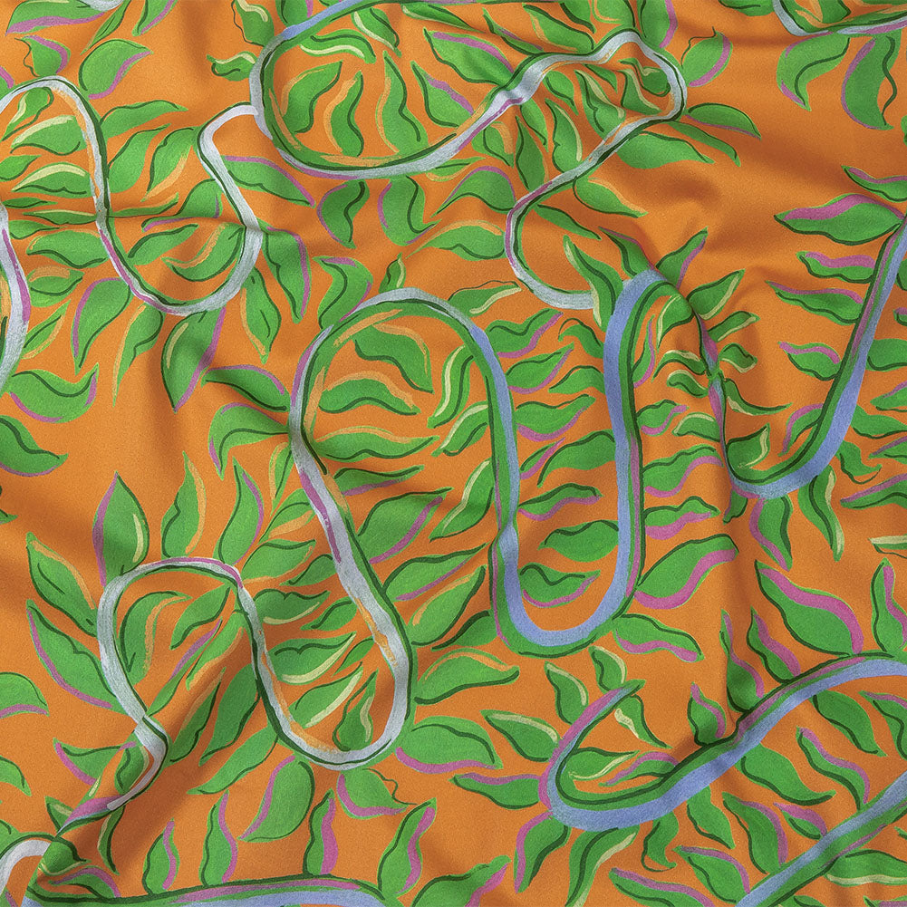 Stretch Cotton Sateen - Orange and Green Foliage - Looking Vine Print - Mood Exclusive Citrus Collection - Joann Fabrics
