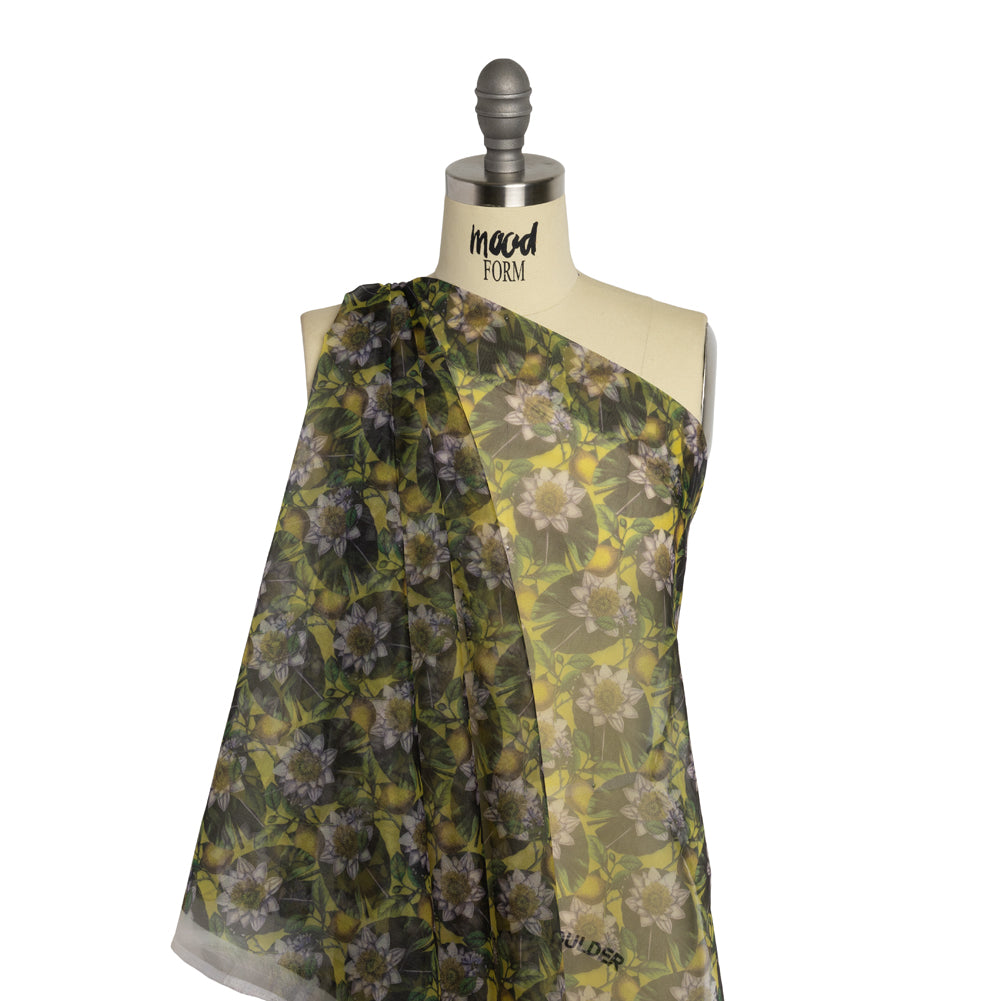 Polyester and Viscose Organza - Yellow and Green Lemons and Lily Pads - Joann Fabrics