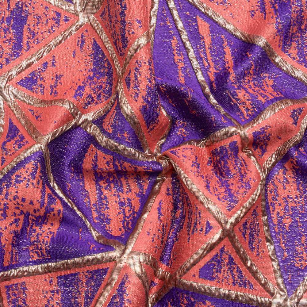 Metallic Gold, Light Red and Purple Geometric Distress Luxury Brocade - Joann Fabrics