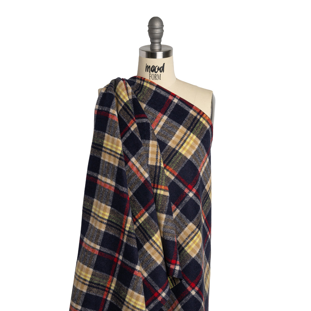 Brushed Wool Blend Twill - Navy, Red and Lemon Yellow Plaid - Deadstock - Joann Fabrics