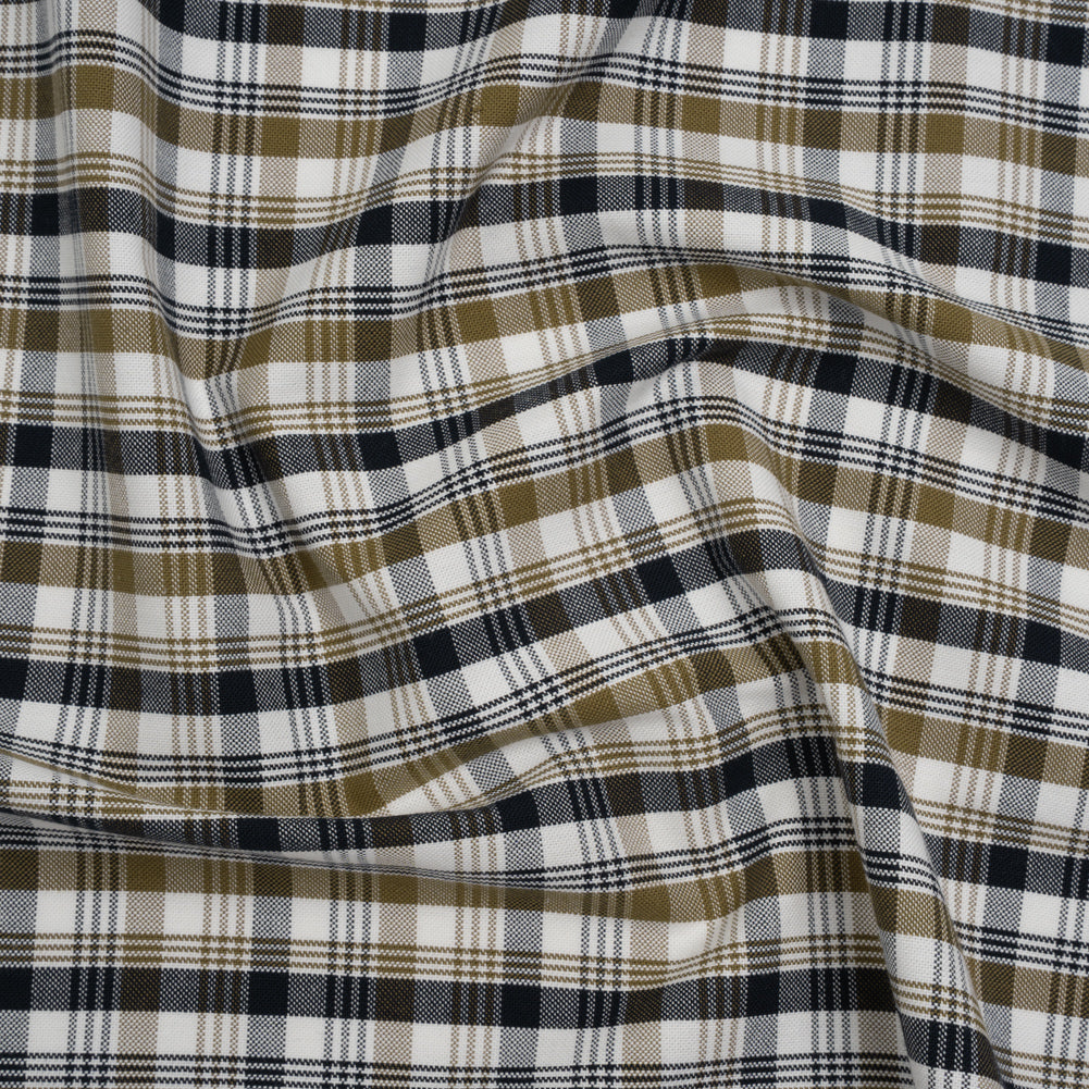 Cotton Oxford Shirting - Midnight Blue, Olive and White Plaid - Deadstock - Joann Fabrics