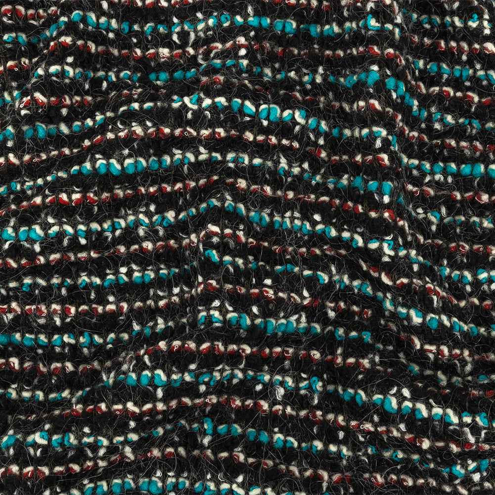 Black, Red, and Algiers Blue Boucled Wool Knit - Joann Fabrics