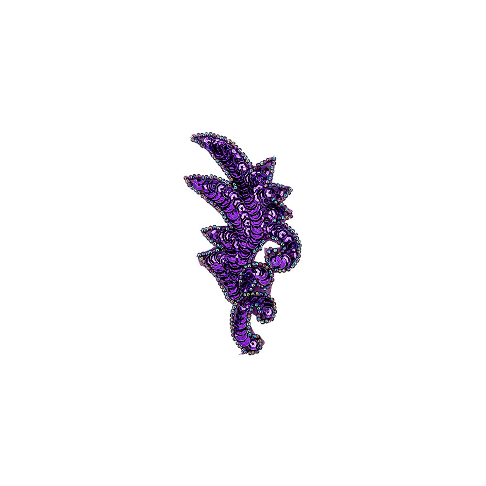 Vintage Purple Iris Sequins and Iridescent Seed Beaded Leaf Applique - 3.75