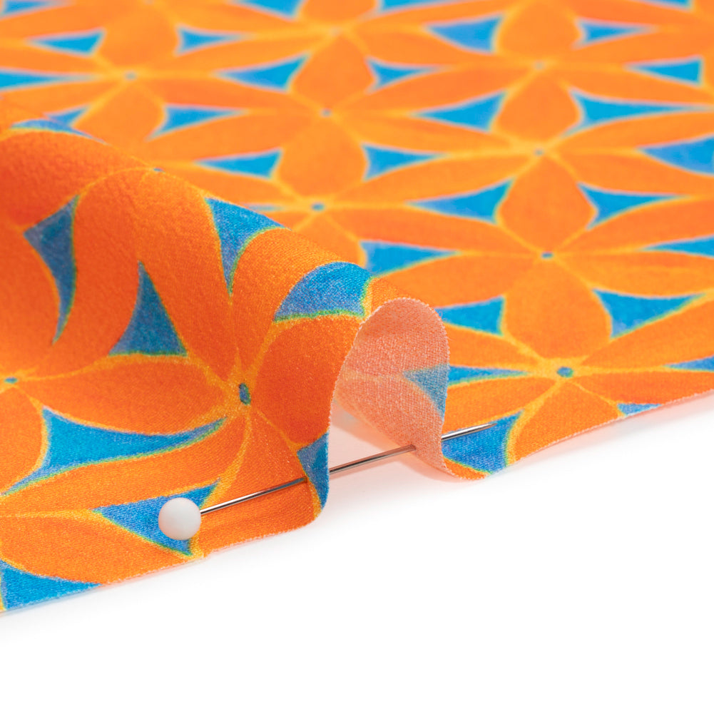 Sustainable Viscose Crepe Print - Orange and Teal Flower Lattice - Mood Exclusive Lovely Lillies - Joann Fabrics
