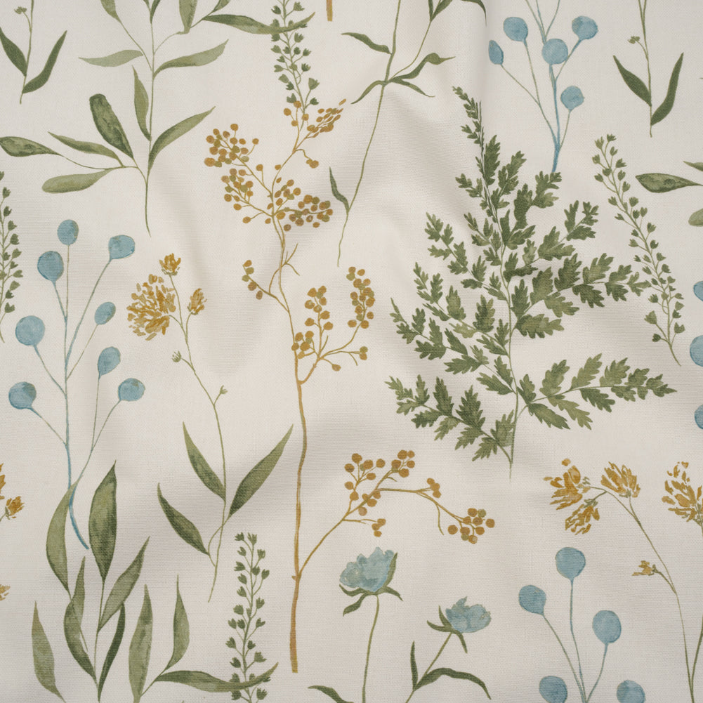 Printed Cotton Canvas - Duckegg Painted Wildflowers and Leaves - British Imported - Joann Fabrics