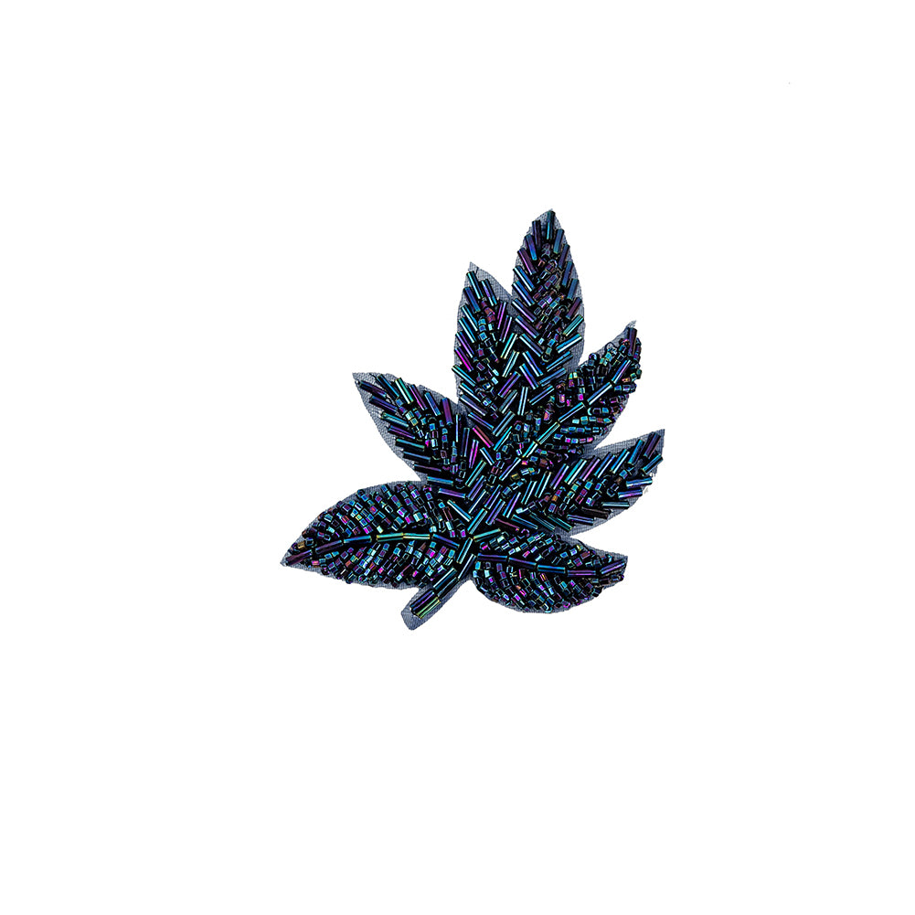 Vintage Blue Iris Beaded Leaf Applique - 4