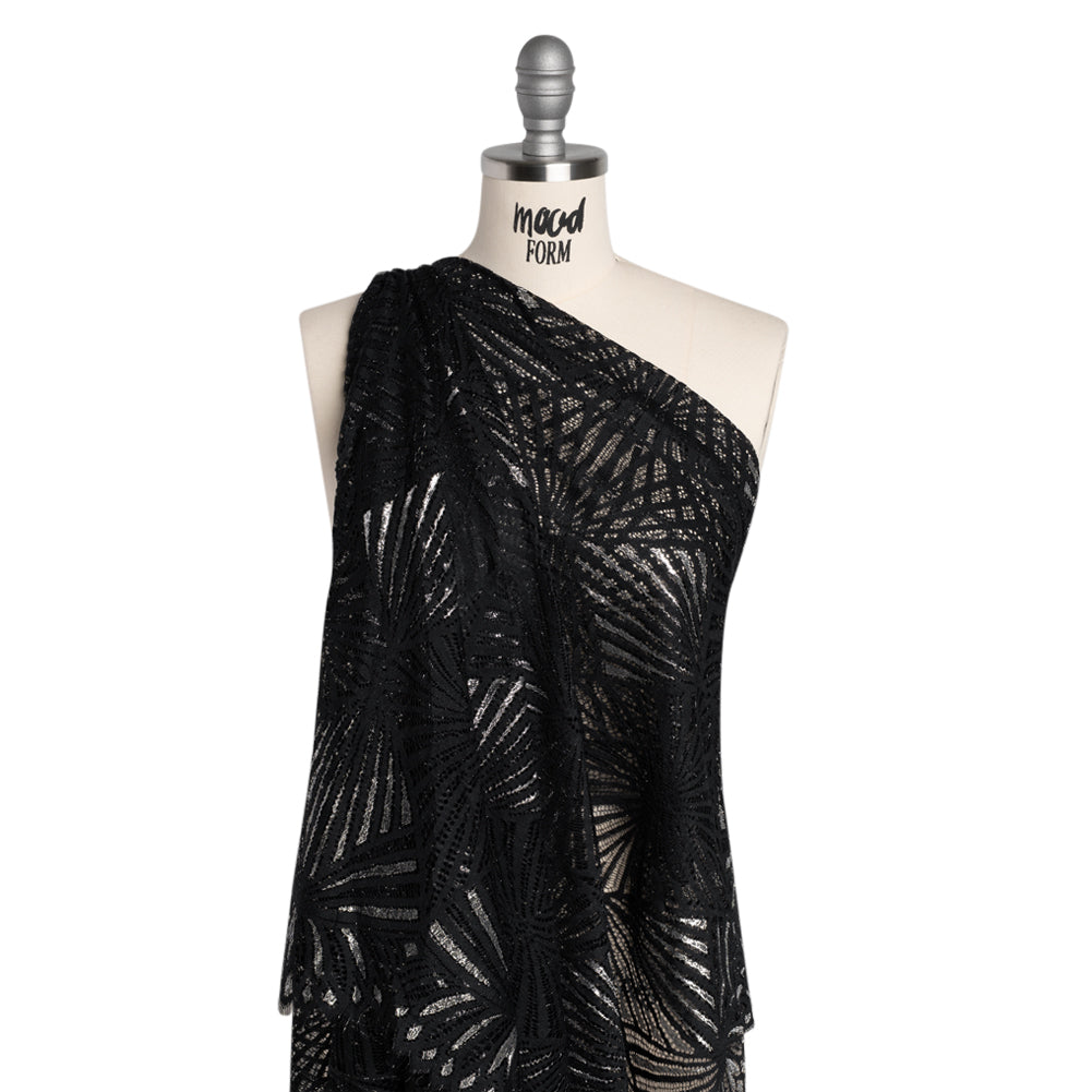 Metallic Lace Panel with Finished Edges - Silver and Black Geometric Starburst - Joann Fabrics
