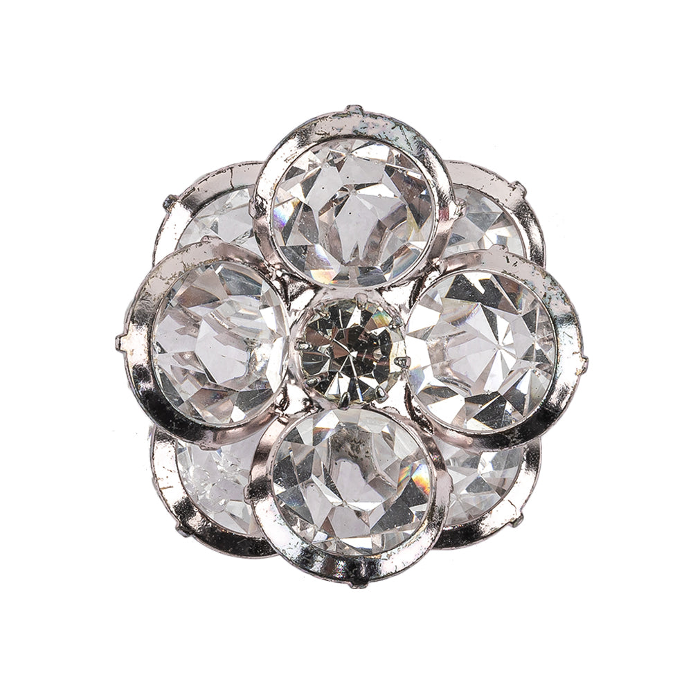 Vintage Famous NYC Designer Crystal and Silver Floral Button with Rhinestone Core - 44L/28mm - Joann Fabrics