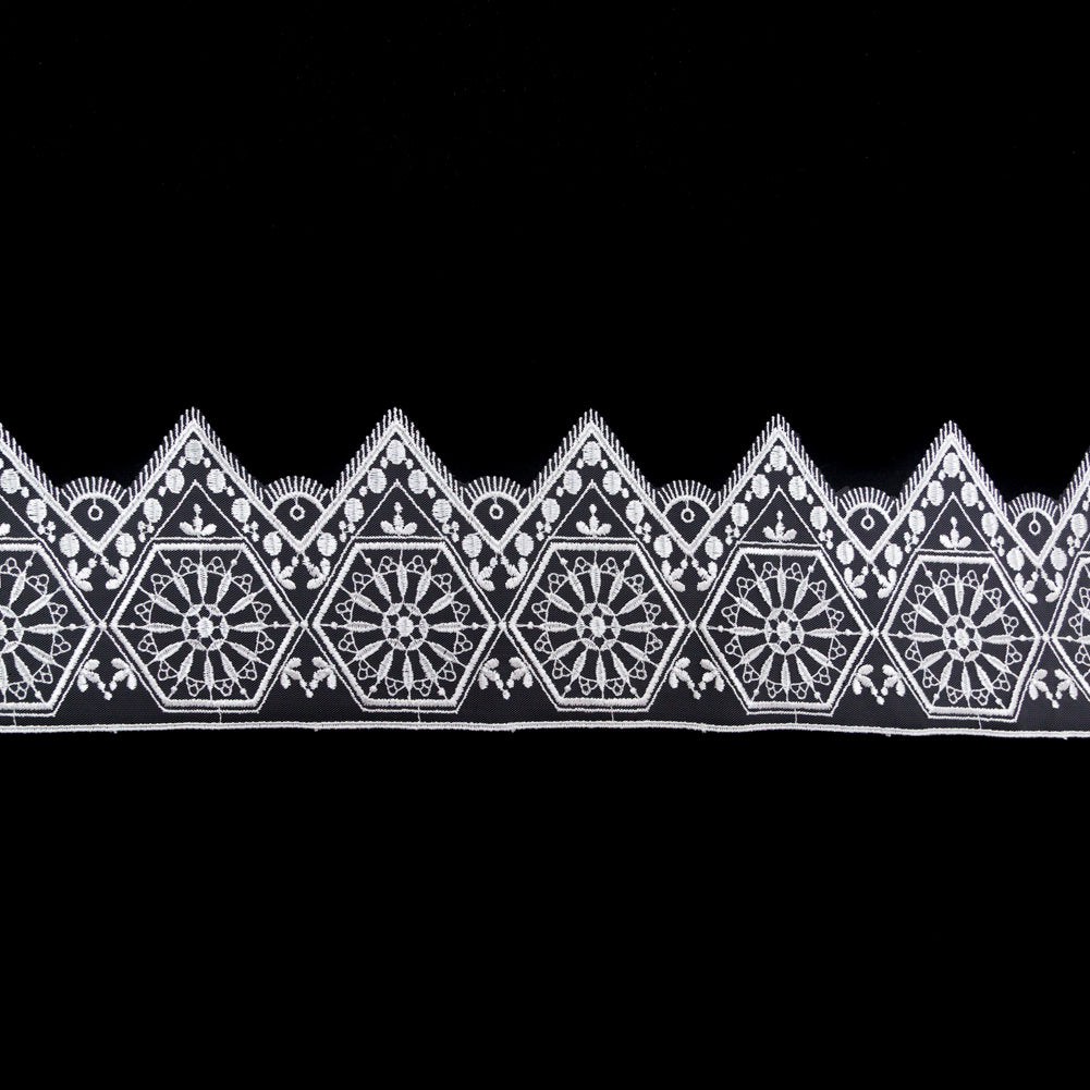 European Off-White Geometric Embroidered Lace on Mesh - 5.875