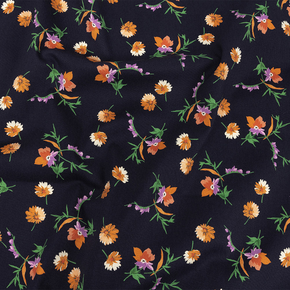Stretch Cotton Twill Print - Midnight Navy and Orange Floral - Mood Exclusive Incandescent Waltz - Joann Fabrics