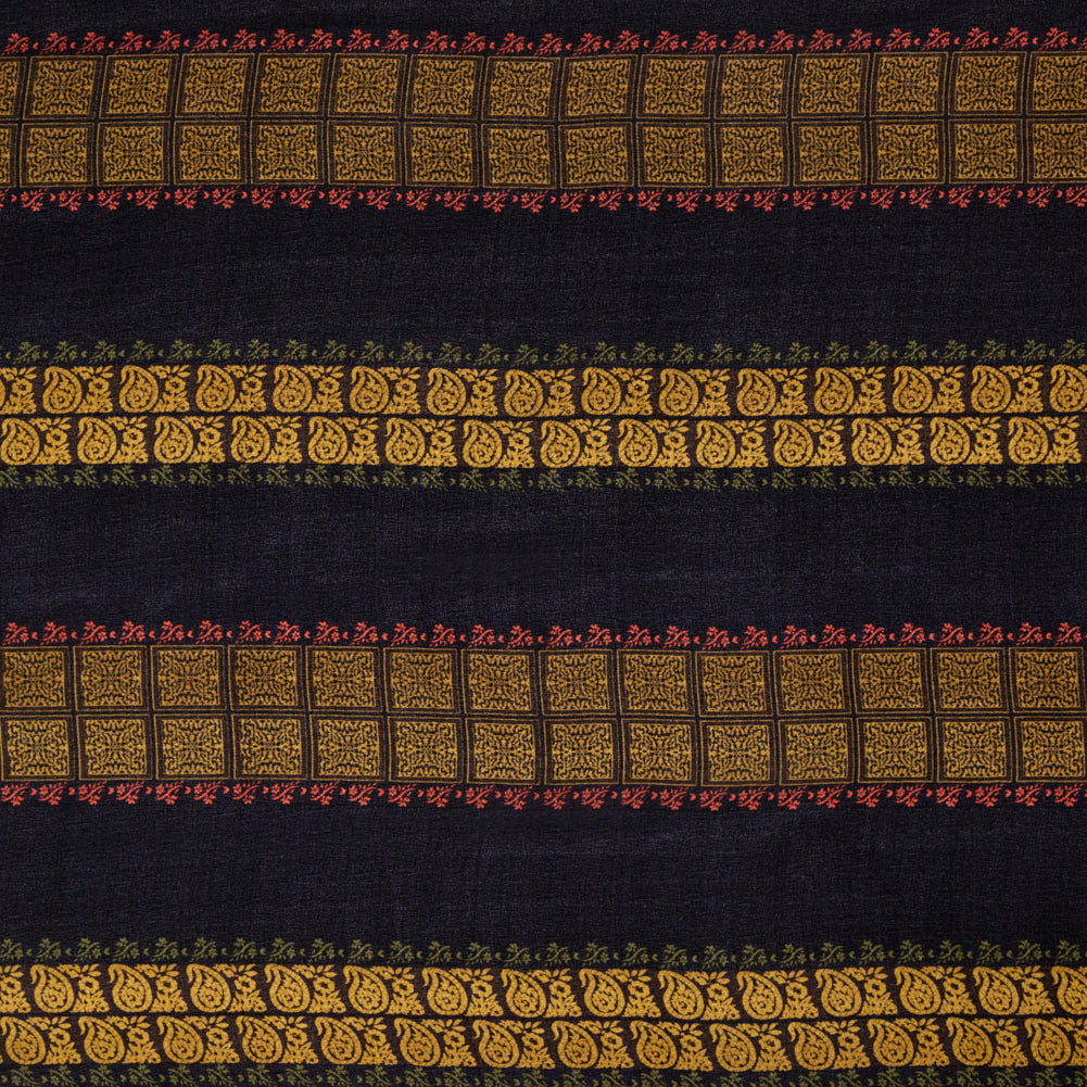 Mustard and Black Paisley and Square Striped Silk Chiffon - Joann Fabrics
