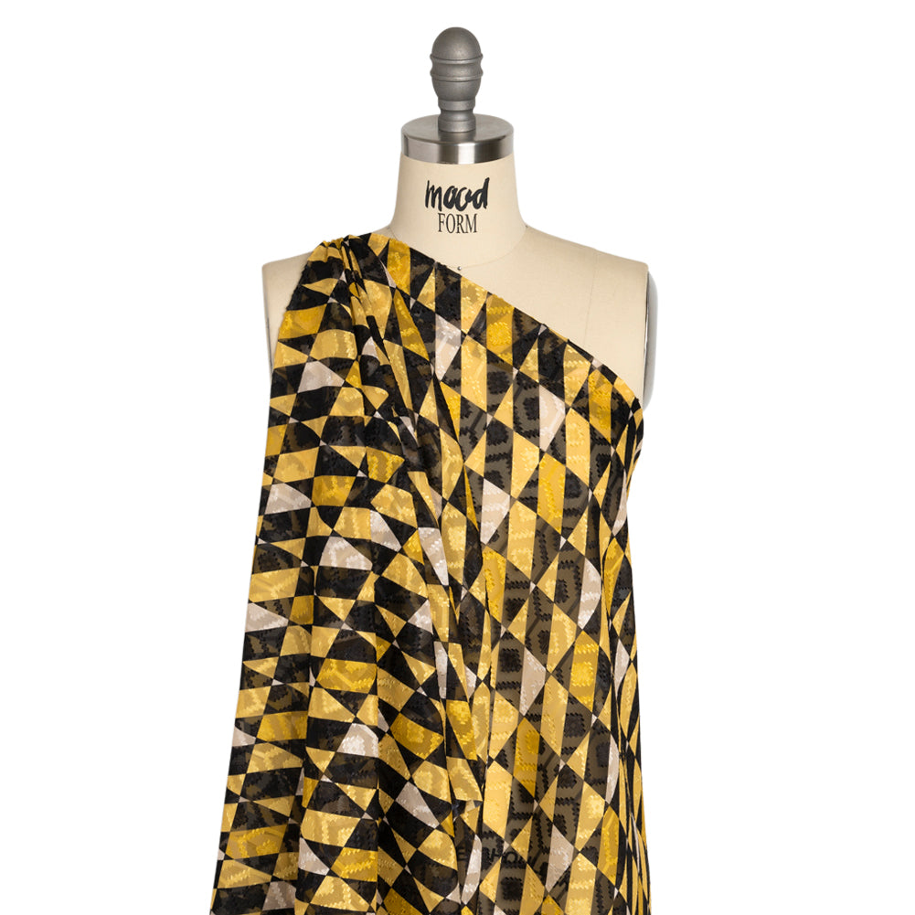 Geometric Burnout Polyester Woven Print - Yellow Divided Squares - Mood Exclusive Healthshire Hills - Joann Fabrics
