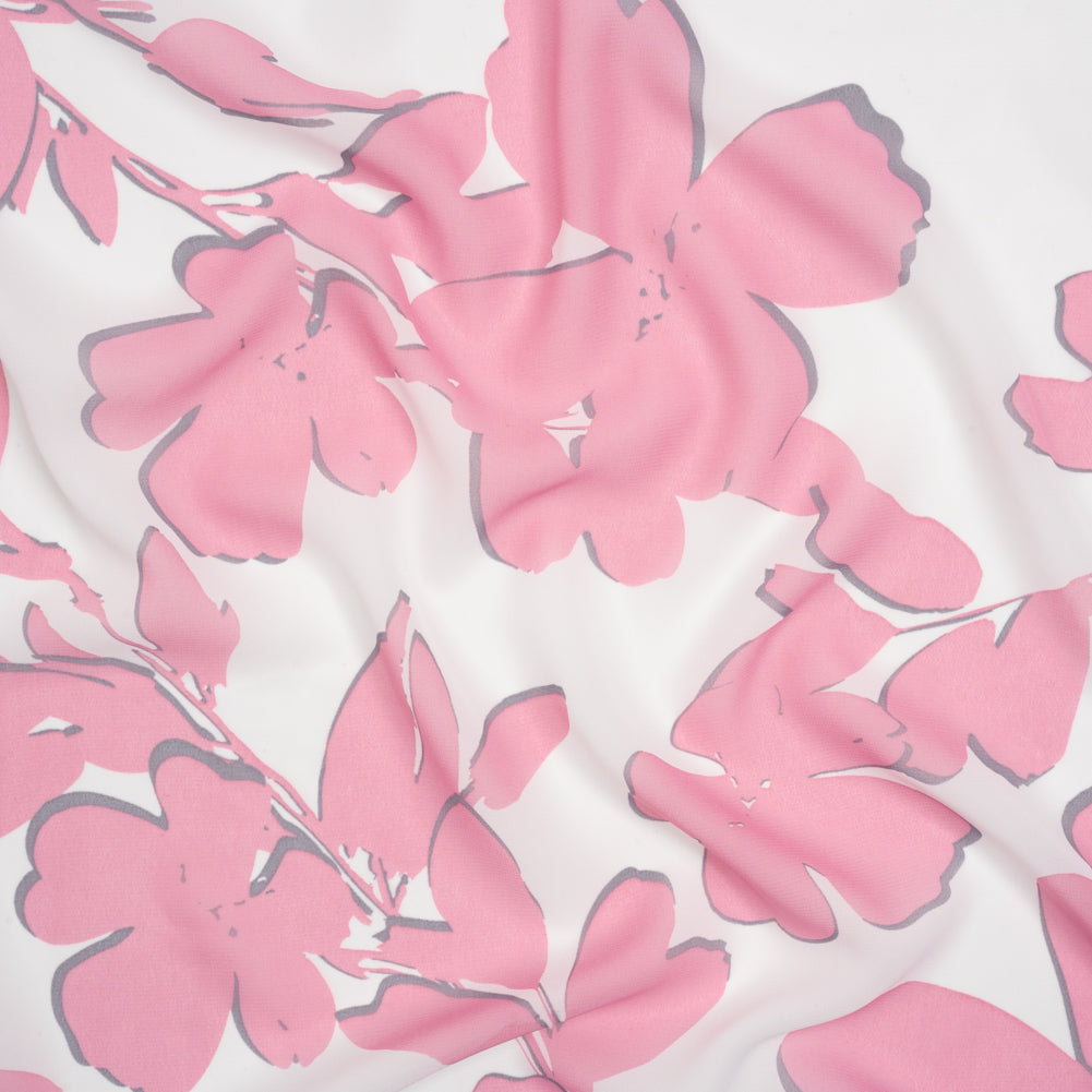Polyester Chiffon - Blush Pink and White Flowers and Leaves - Designer Deadstock - Joann Fabrics