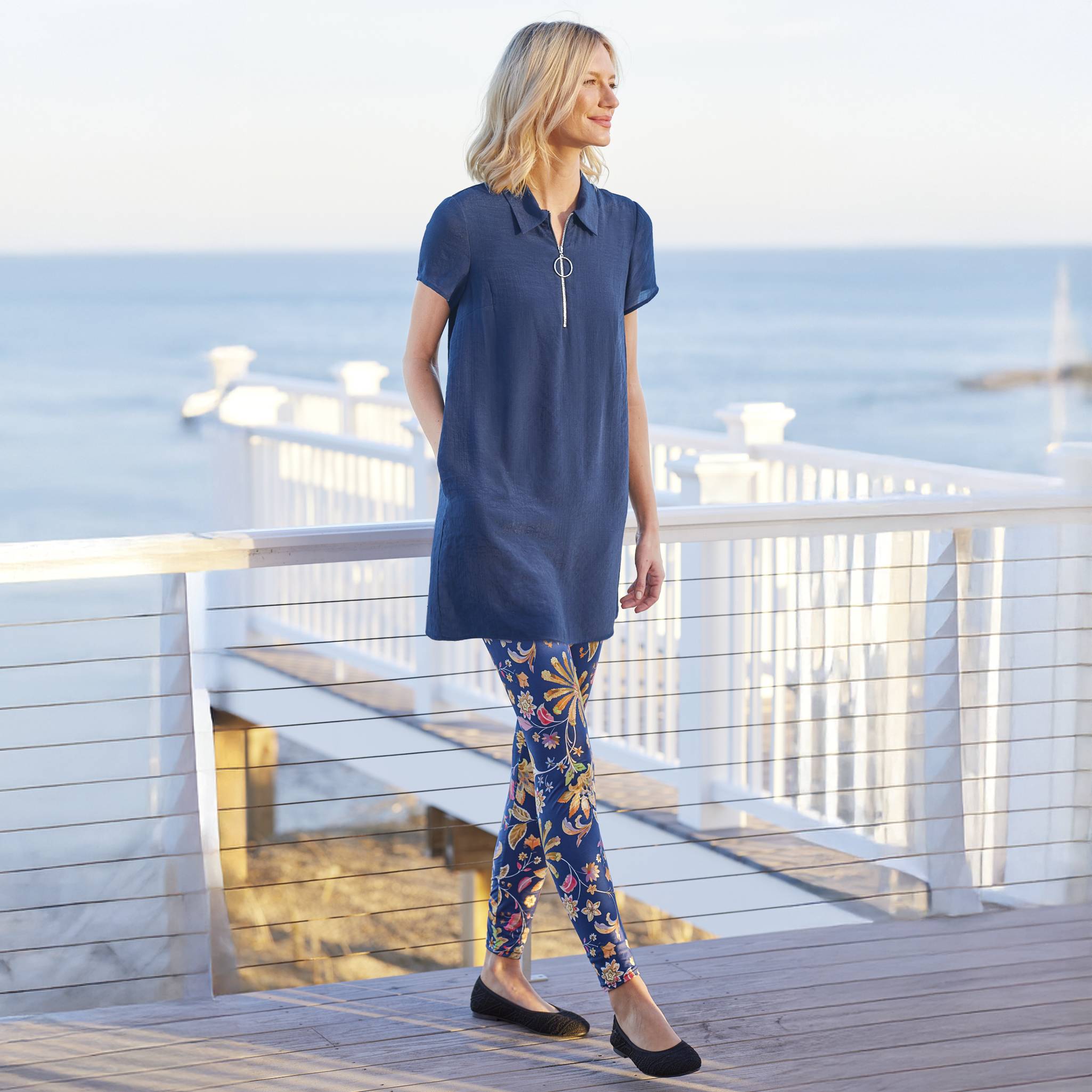 Short-Sleeve Zip Tunic, Side-Seam Pockets, Fully Lined - Northstyle Catalog