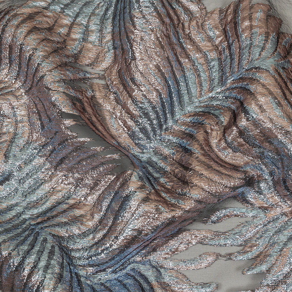 Metallic Sky and Rose Gold Leafy Luxury Burnout Brocade - Joann Fabrics