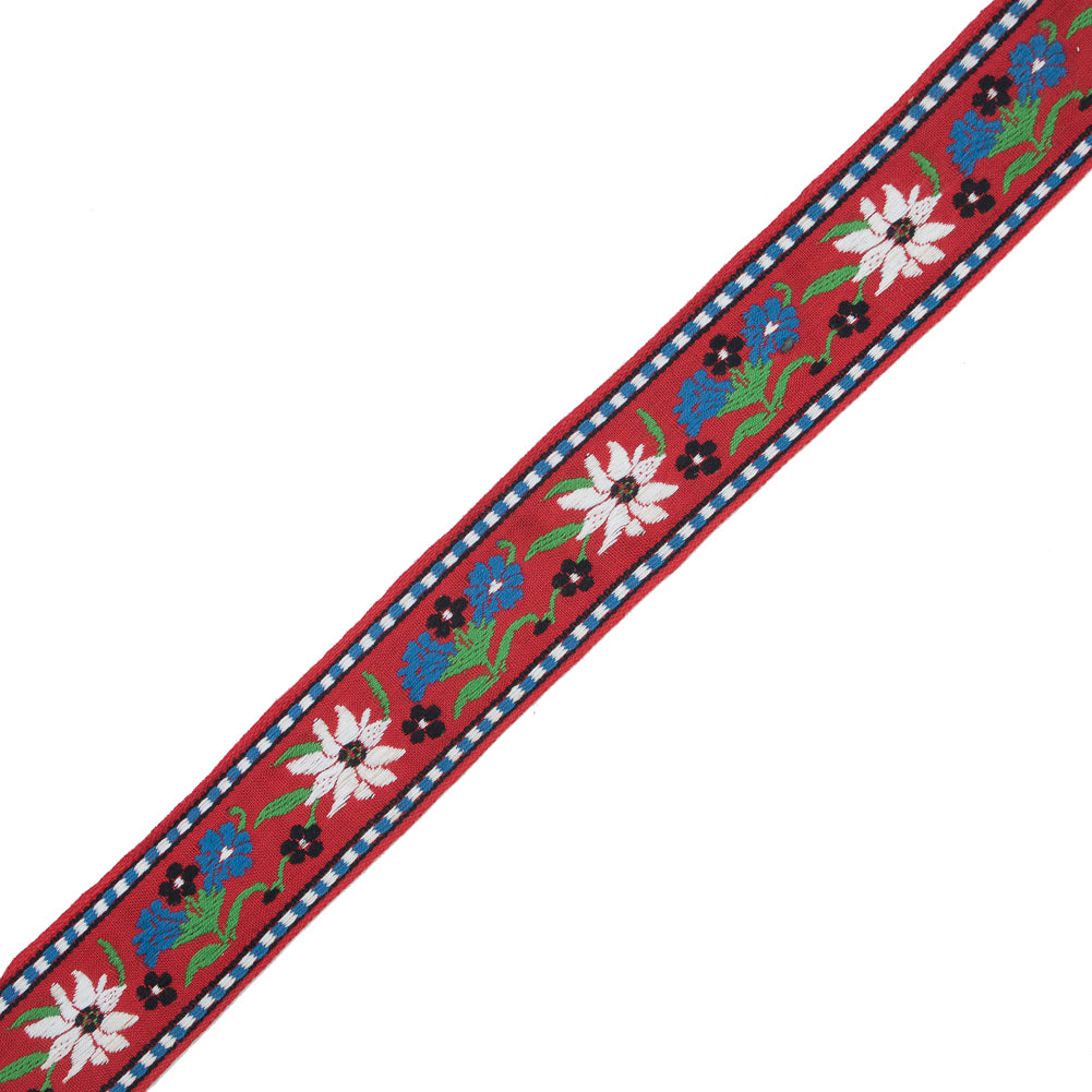 Red, Blue and Green Floral Jacquard Ribbon - 1.625