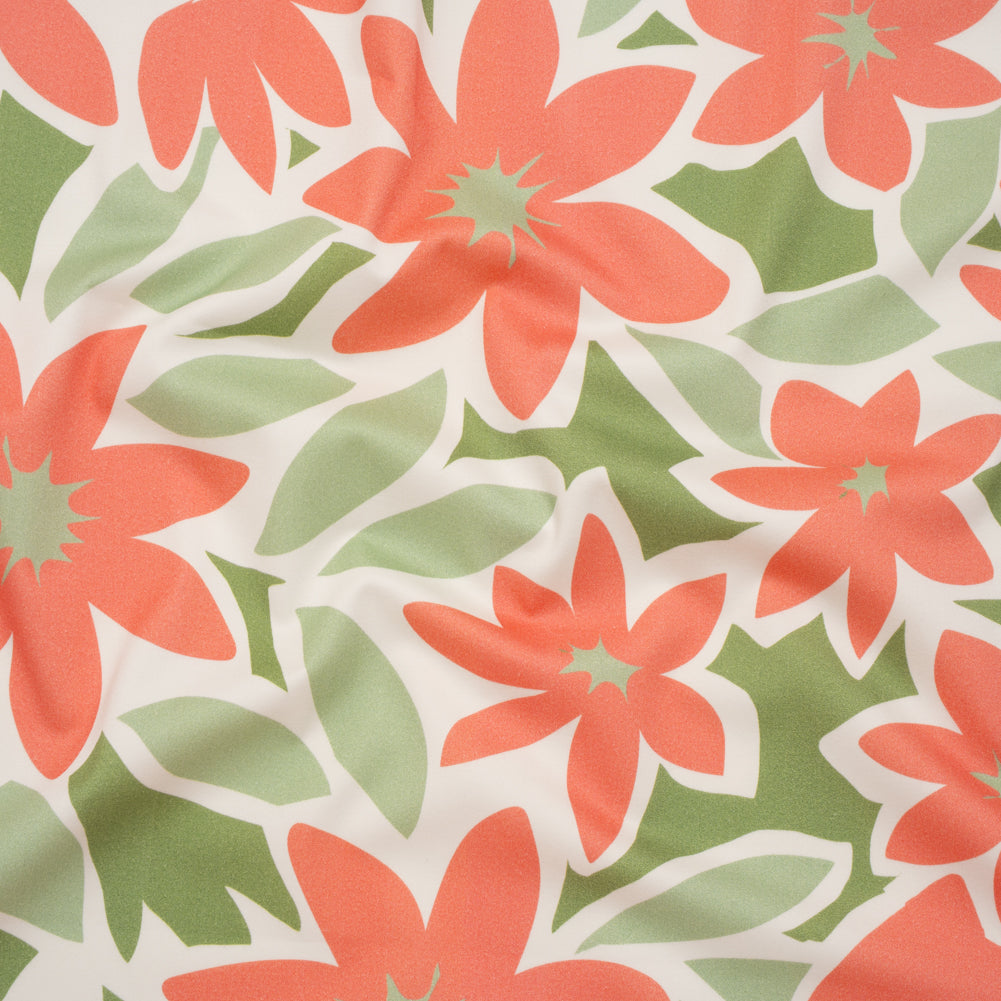 Brushed Cotton Woven - Coral Rose, Sage and Basil Green Flat Flowers - Mood Exclusive Bloom Block Print - Joann Fabrics