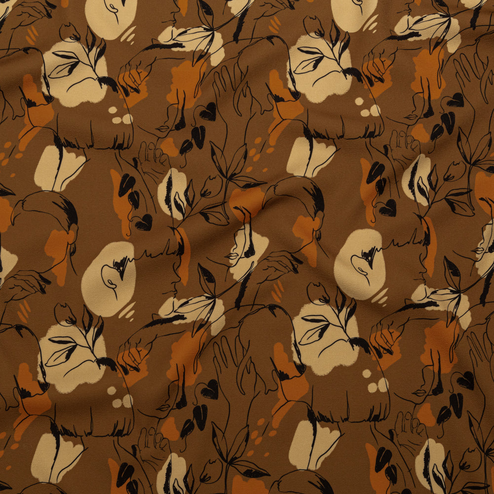 Stretch Polyester Crepe - Brown Figure Lines - Contoured Personage Print - Mood Exclusive Serengeti Collection - Joann Fabrics