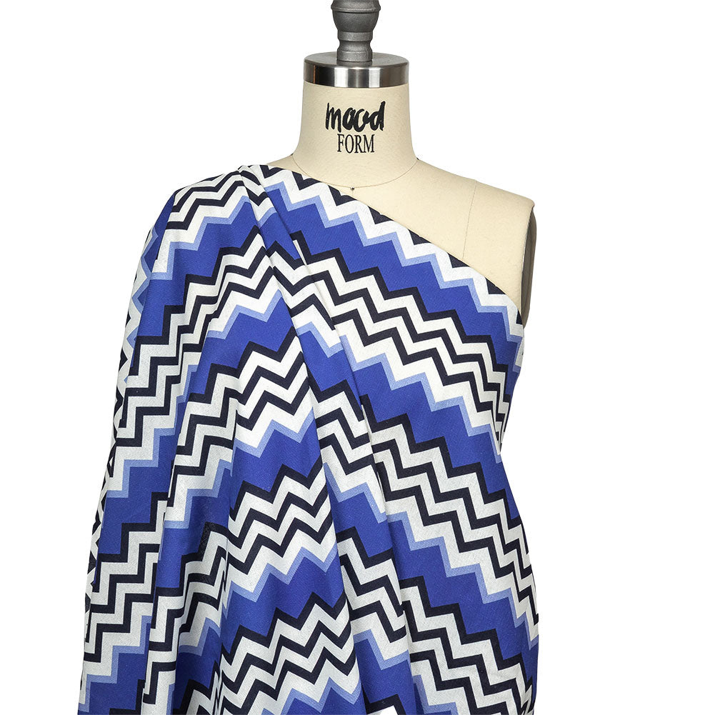 Linen and Rayon Woven - Blue and Black Zig Zags - Blues Night Print - Mood Exclusive Indigo Collection - Joann Fabrics