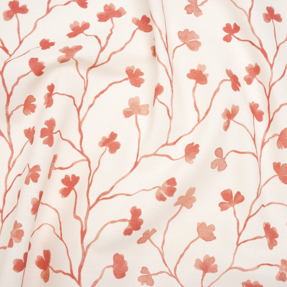 Brushed Cotton and Linen Canvas - Raspberry Clover Leaf Vines - British Imported - Joann Fabrics