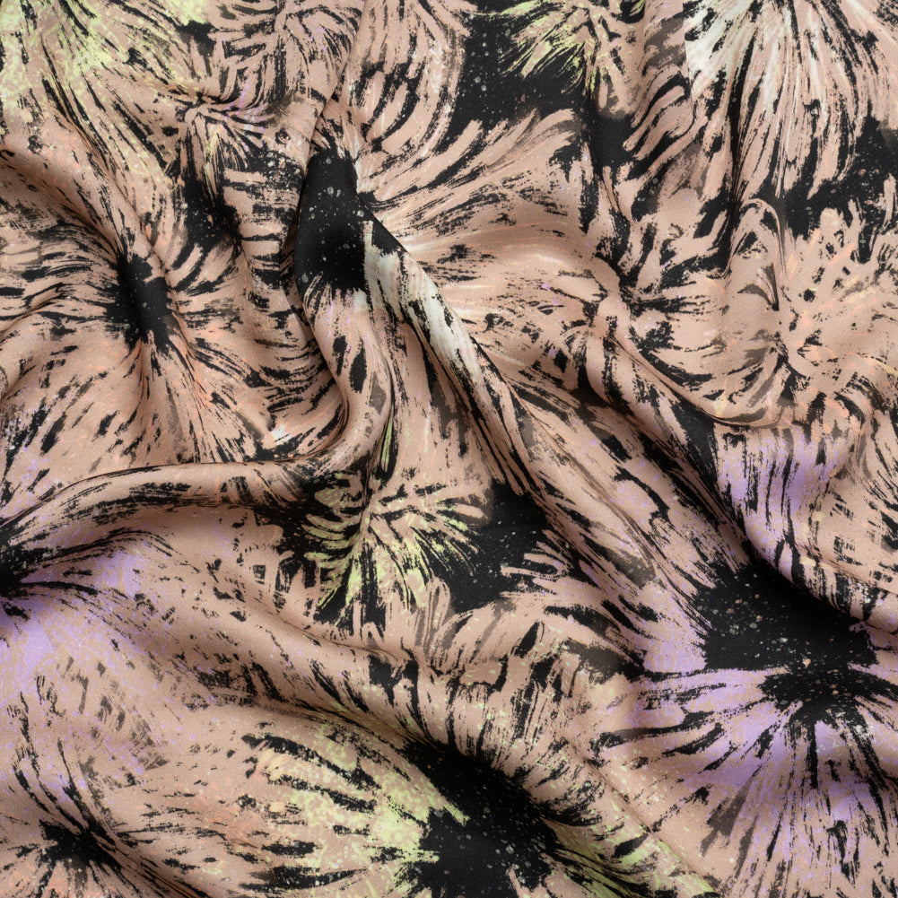 Sustainable and Recycled Viscose Satin Print - Taupe and Black Abstracted Floral - Mood Exclusive Bursting Gardens - Joann Fabrics