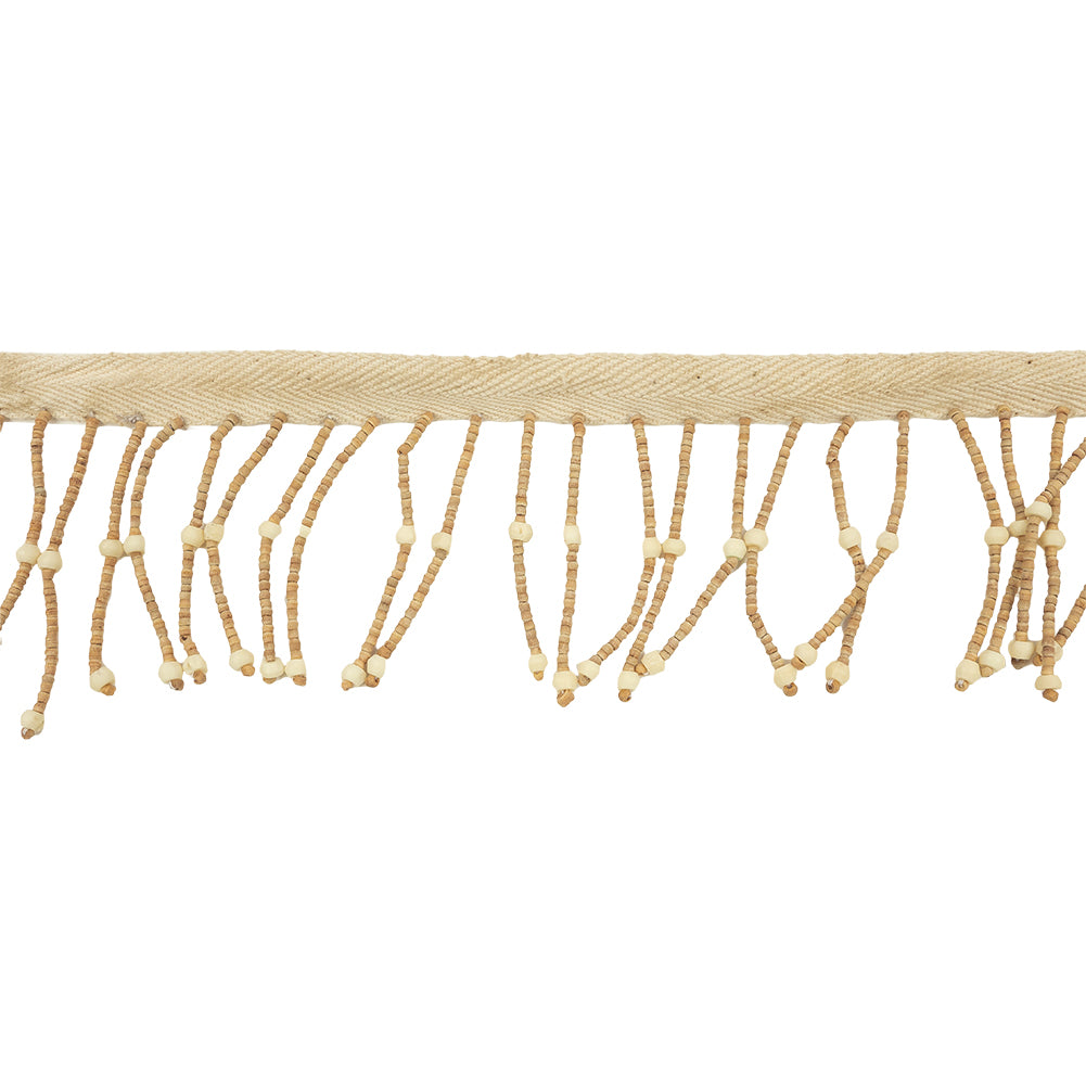 Vintage Natural and Tan Wood Beaded Fringe Trim - 2.75