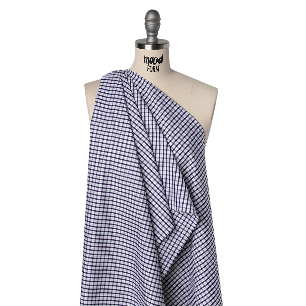 Cotton Twill Shirting - Navy Blue, Purple and White Tattersall Check - Designer Deadstock - Joann Fabrics