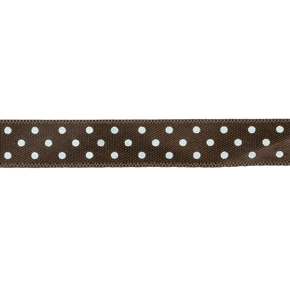 Brown and White Polka Dot Satin Ribbon - 0.375