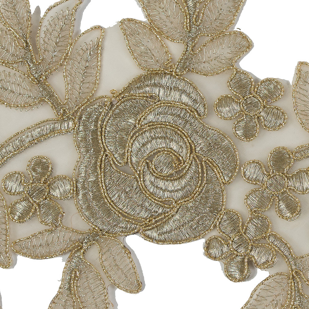 Metallic Gold Re-Embroidered Floral Organza Trim - 6
