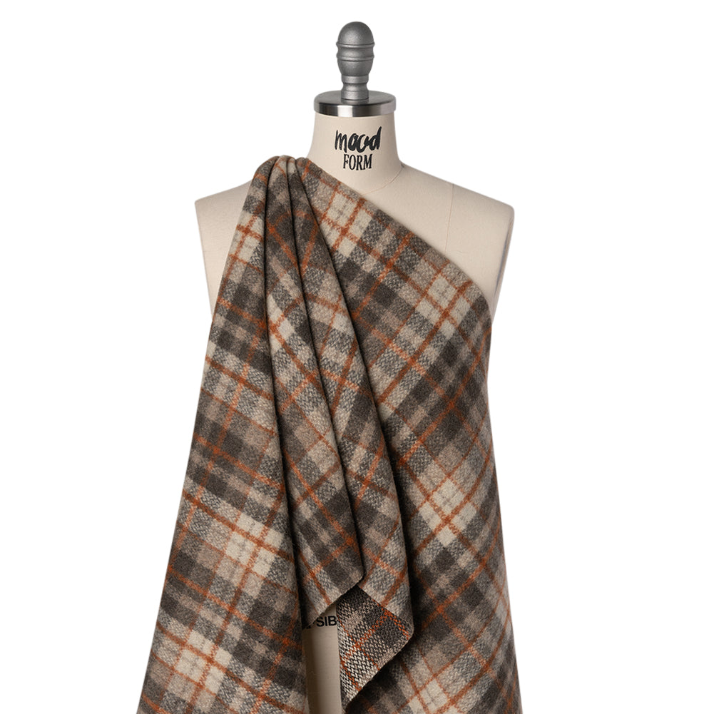Brushed Wool Blend Tweed - Cream, Dark Brown and Burnt Orange Plaid - Joann Fabrics