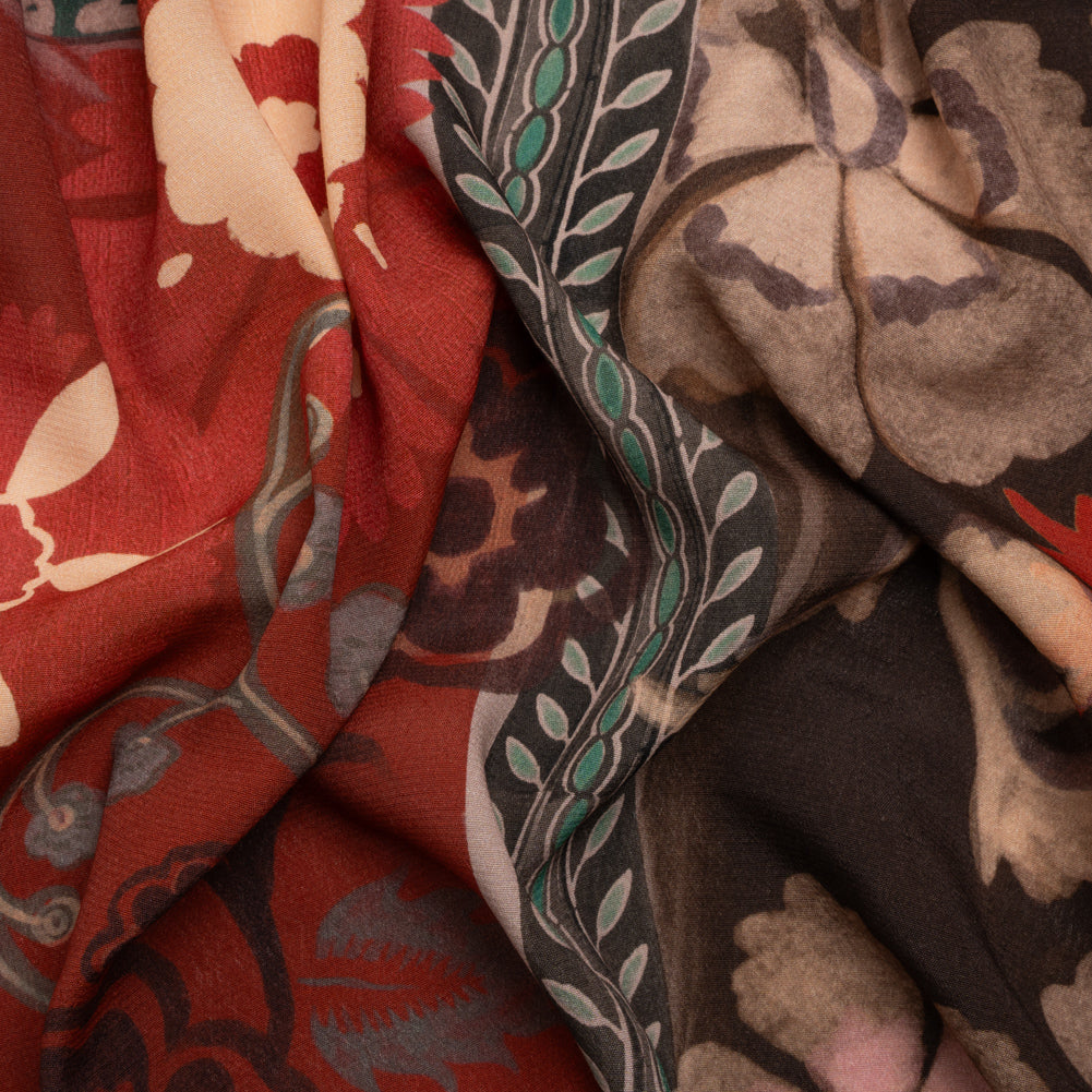 Sustainable Viscose Crepe Print - Red and Dark Teal Floral and Abstract Patches - Mood Exclusive Poppy Patchwork - Joann Fabrics