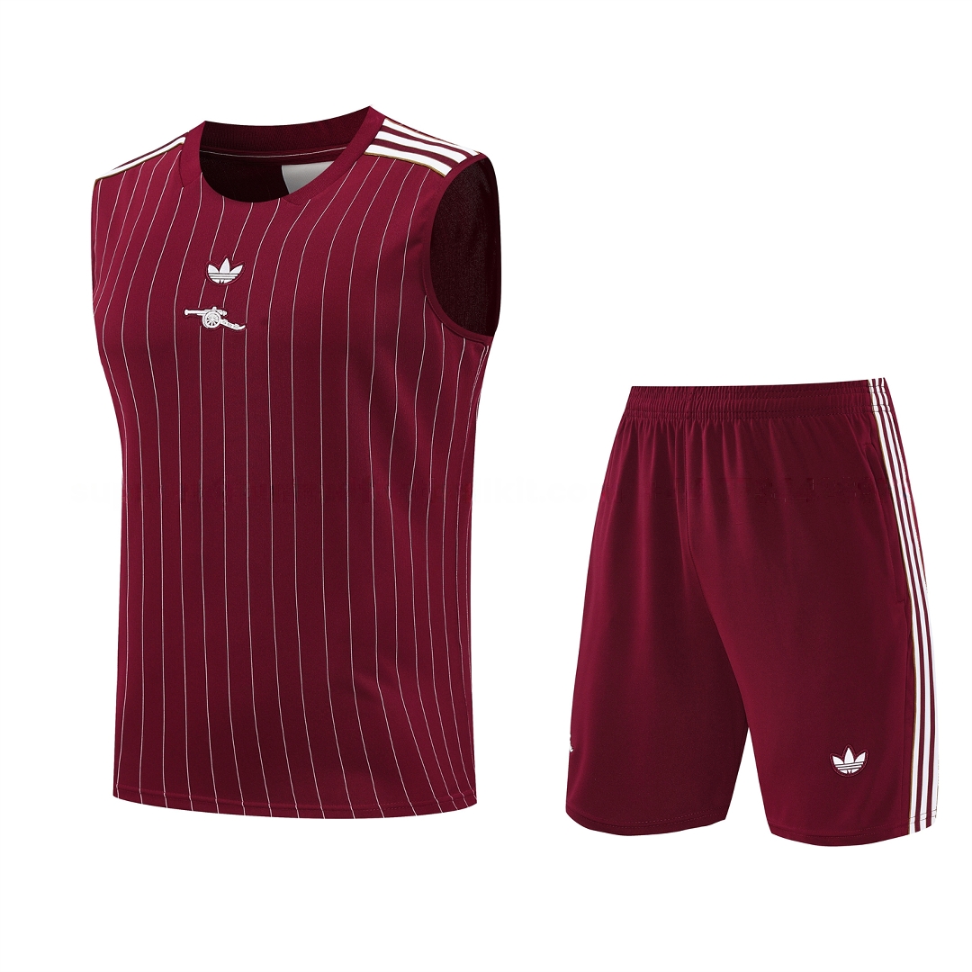 Arsenal 25-26 Retro Style Vest Training Set - Burgundy With White Stripes Top & Pants - UnitedFutballJersey