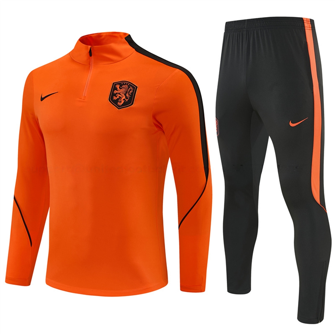 Netherlands 2026 Long Sleeves Training Set - Orange With Black Accents Top & Blue Pants - UnitedFutballJersey