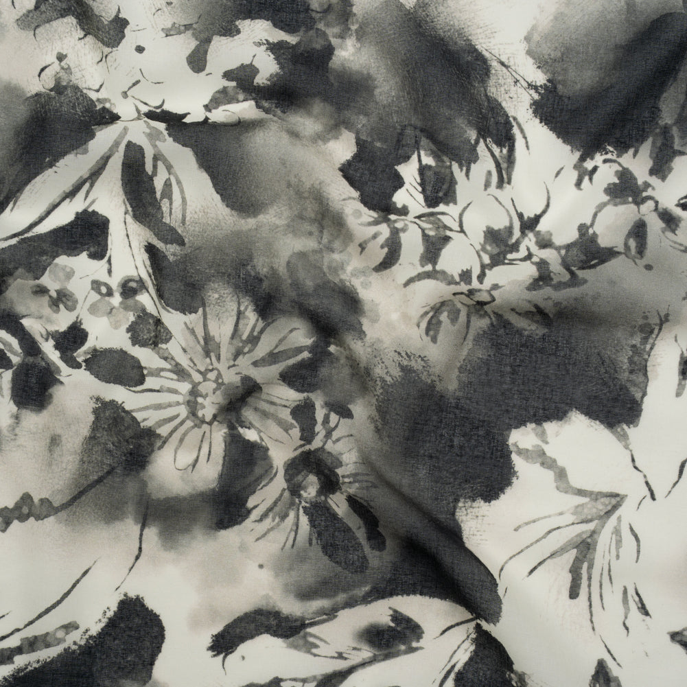 Cotton Voile - Black and White Watercolor Flowers - Mood Exclusive Inkblot Inspirations Print - Joann Fabrics