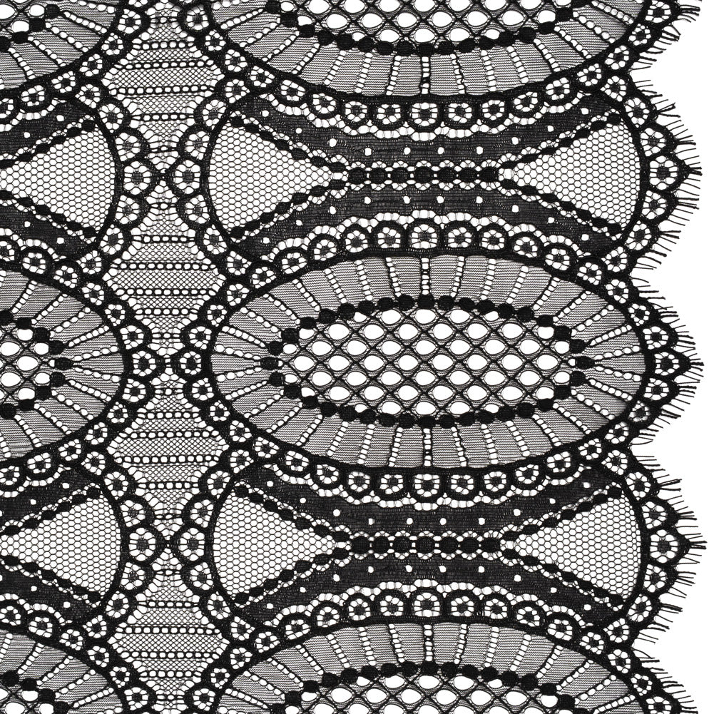 Corded Lace with Scalloped Fringe Edges - Black Geometric Lozenges - Joann Fabrics
