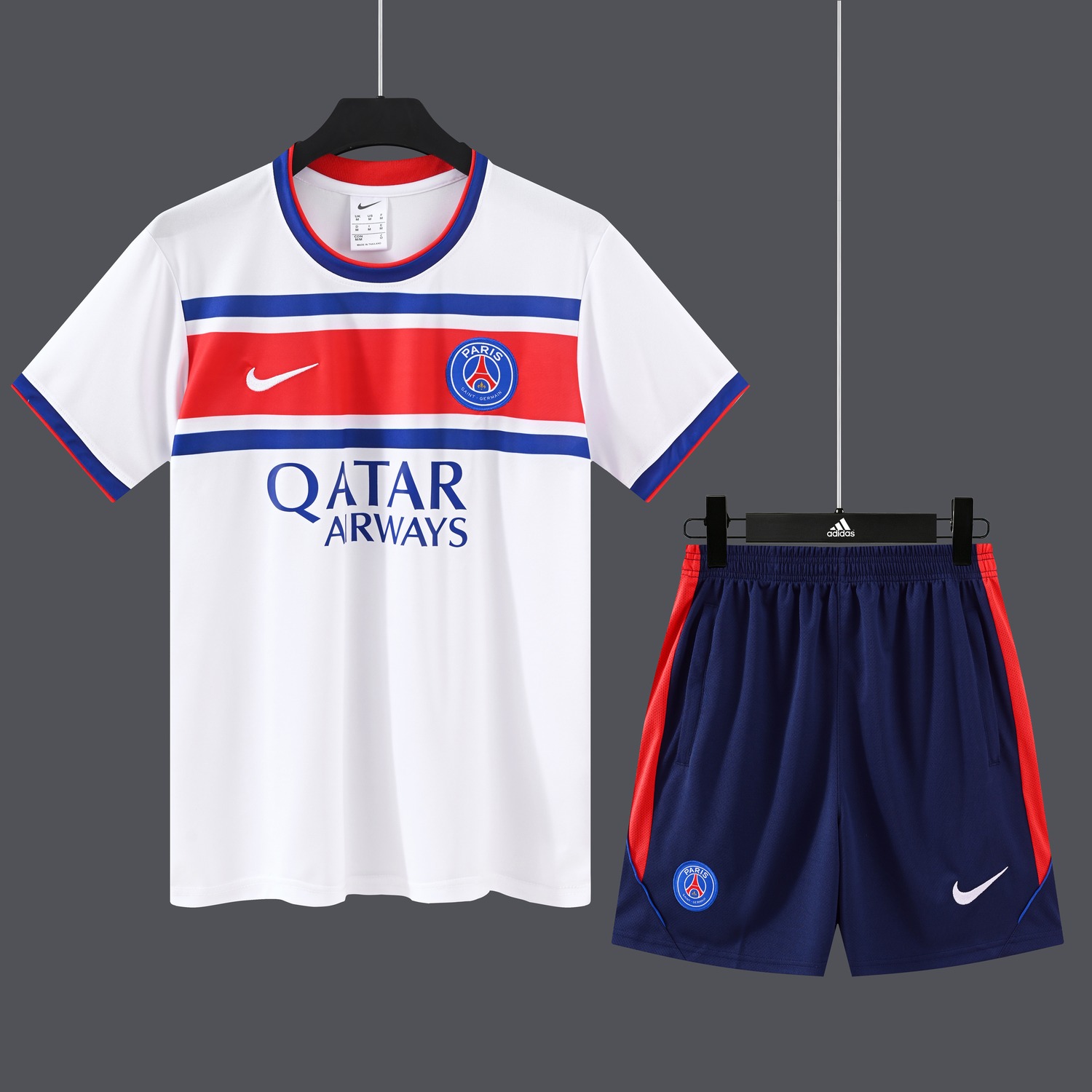 Paris Saint-Germain PSG 26-27 Short-Sleeve Training Set - White Top & Deep Blue Shorts - UnitedFutballJersey