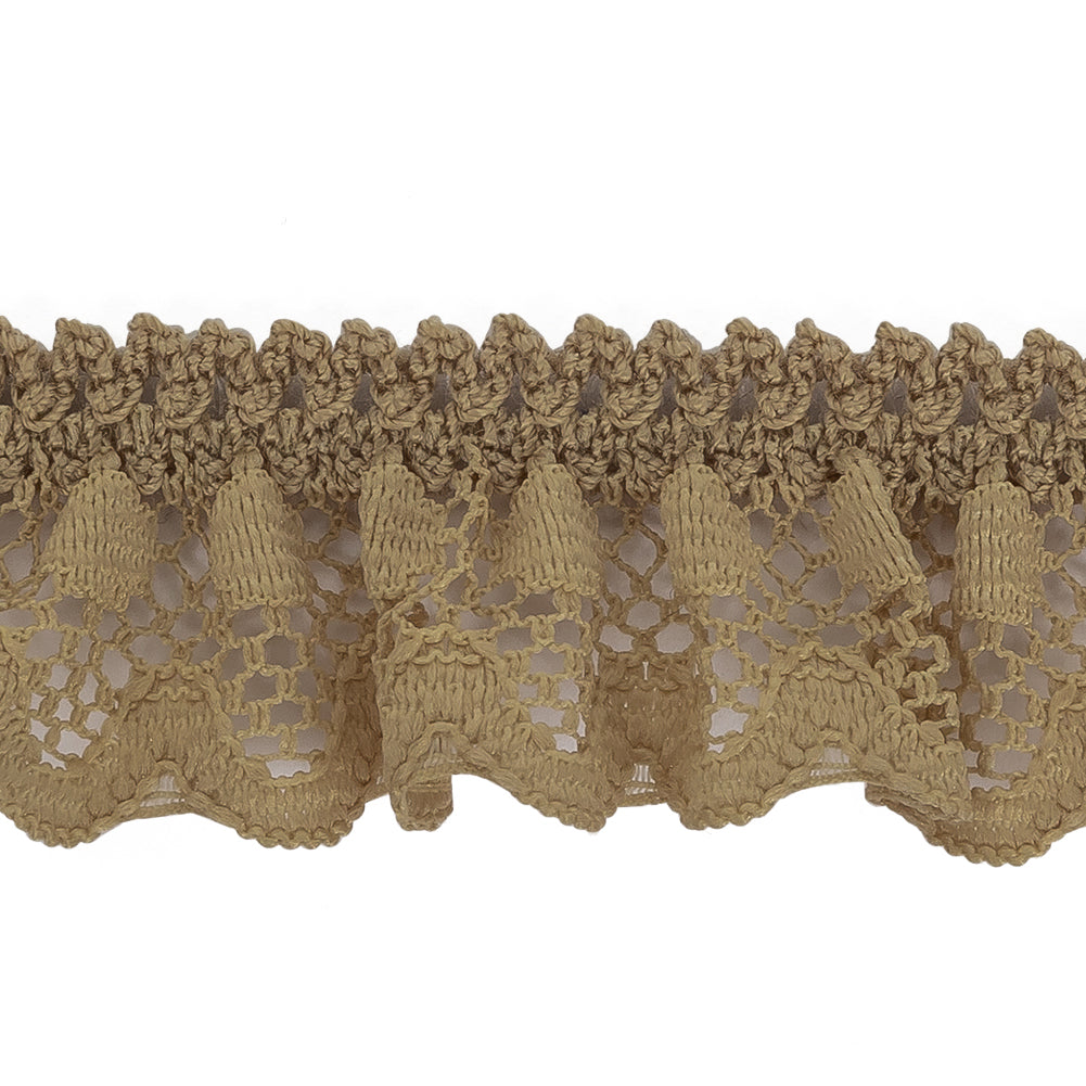 Desert Beige Ruffled Stretch Lace Trimming - 1