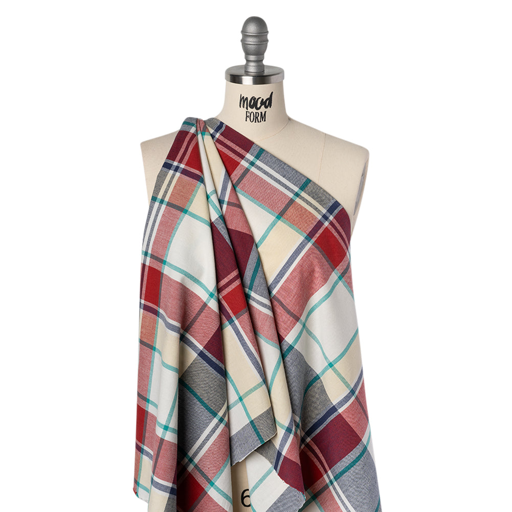 Brushed Cotton Shirting - Red, Blue and Sea Green Plaid - Deadstock - Joann Fabrics