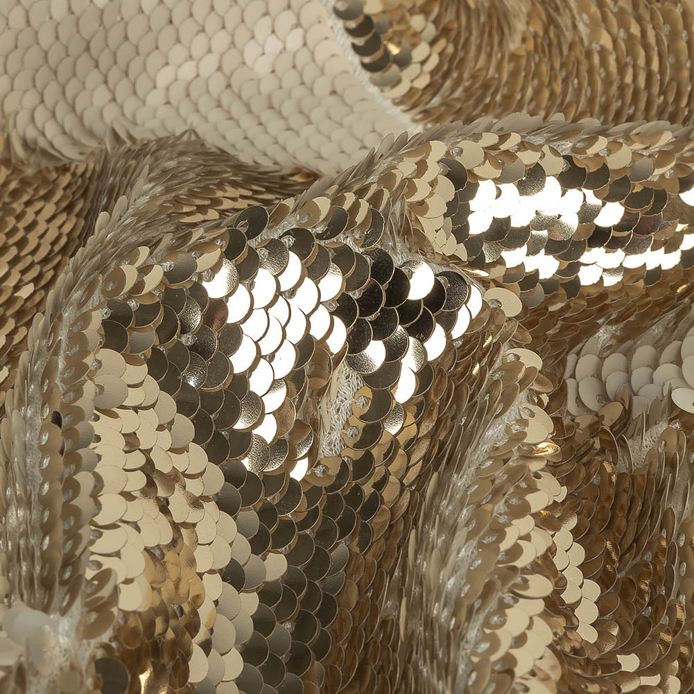 Stretch Rayon Jersey with Two-Tone Paillette Sequins - Spumante and Ivory on Tofu - Nyla Collection - Joann Fabrics