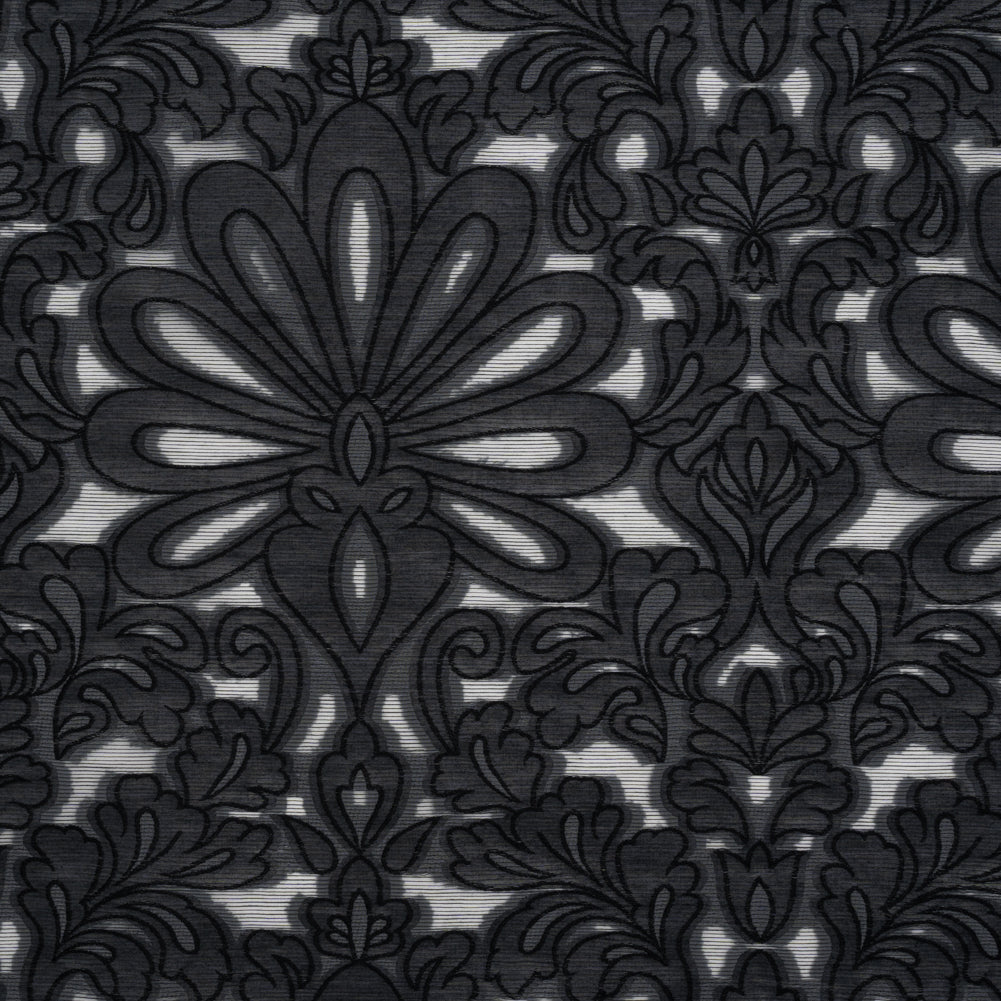 Cotton Blend Burnout Jacquard - Charcoal and Black Floral - Joann Fabrics