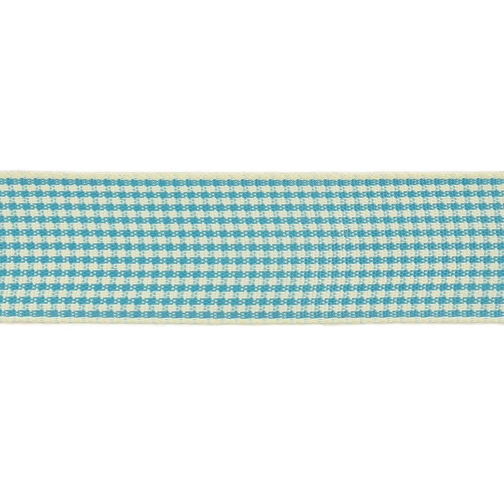 Sky Blue and Glass Green Houndstooth Check Woven Ribbon - 1