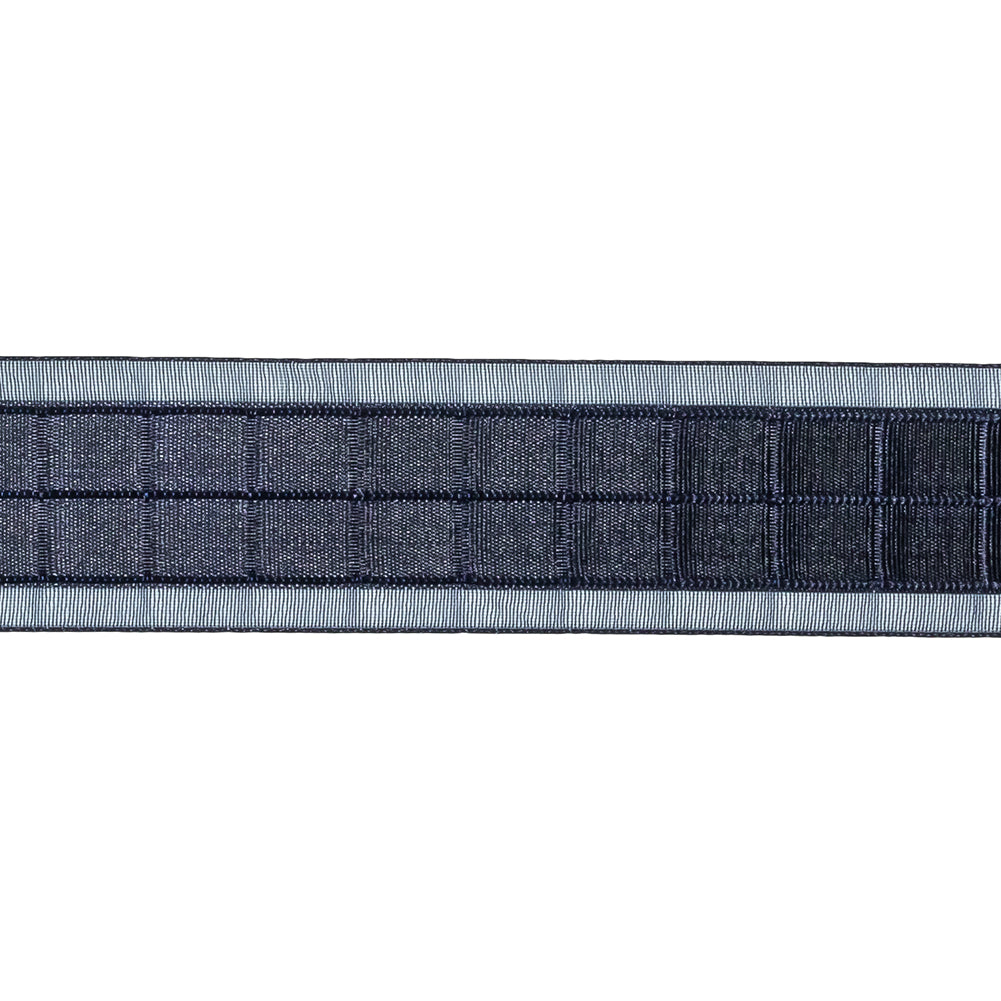 Evening Blue Windowpane Checks and Sheer Borders Woven Ribbon - 1