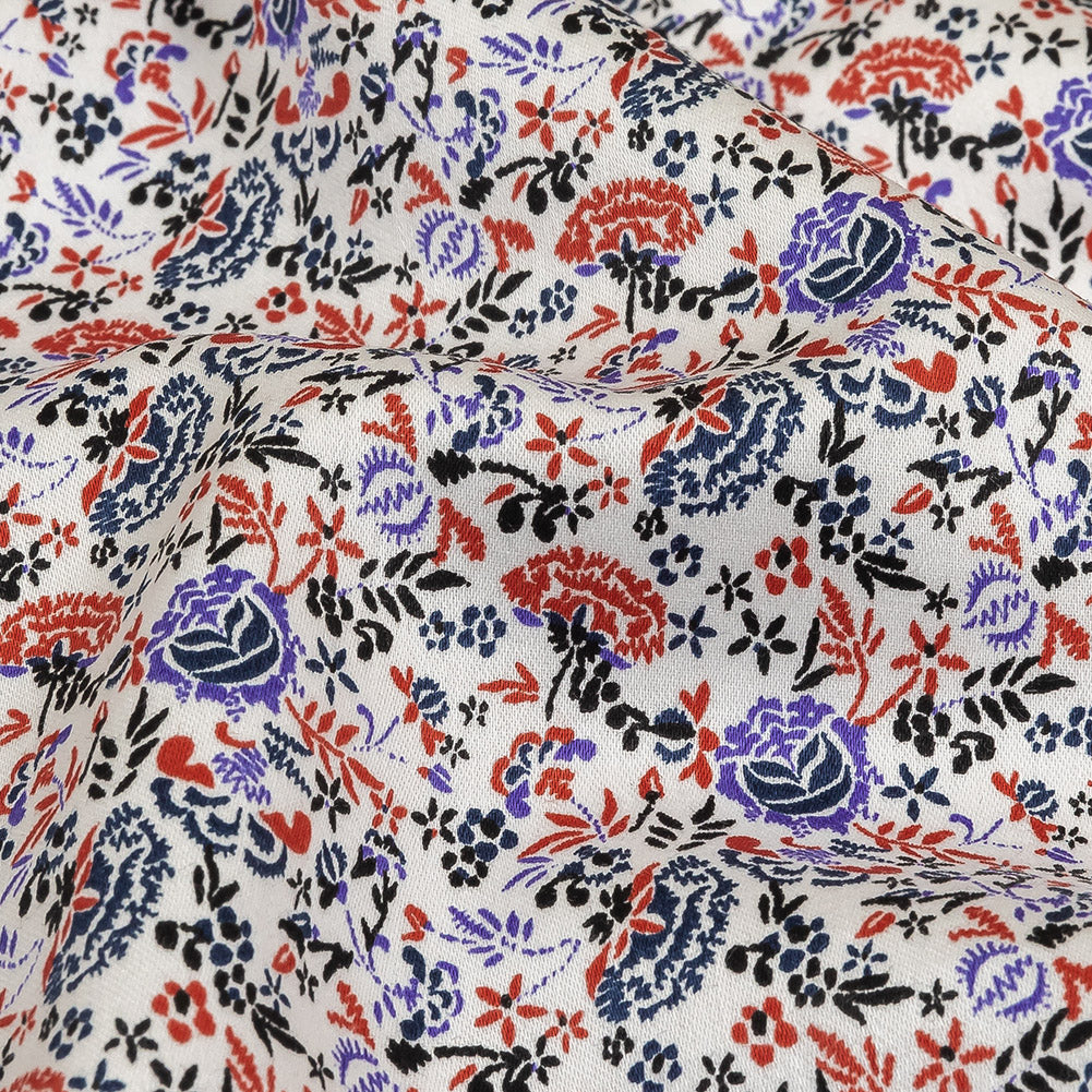 Tomato Puree, Country Blue and Ensign Blue Floral Cotton Sateen - Joann Fabrics