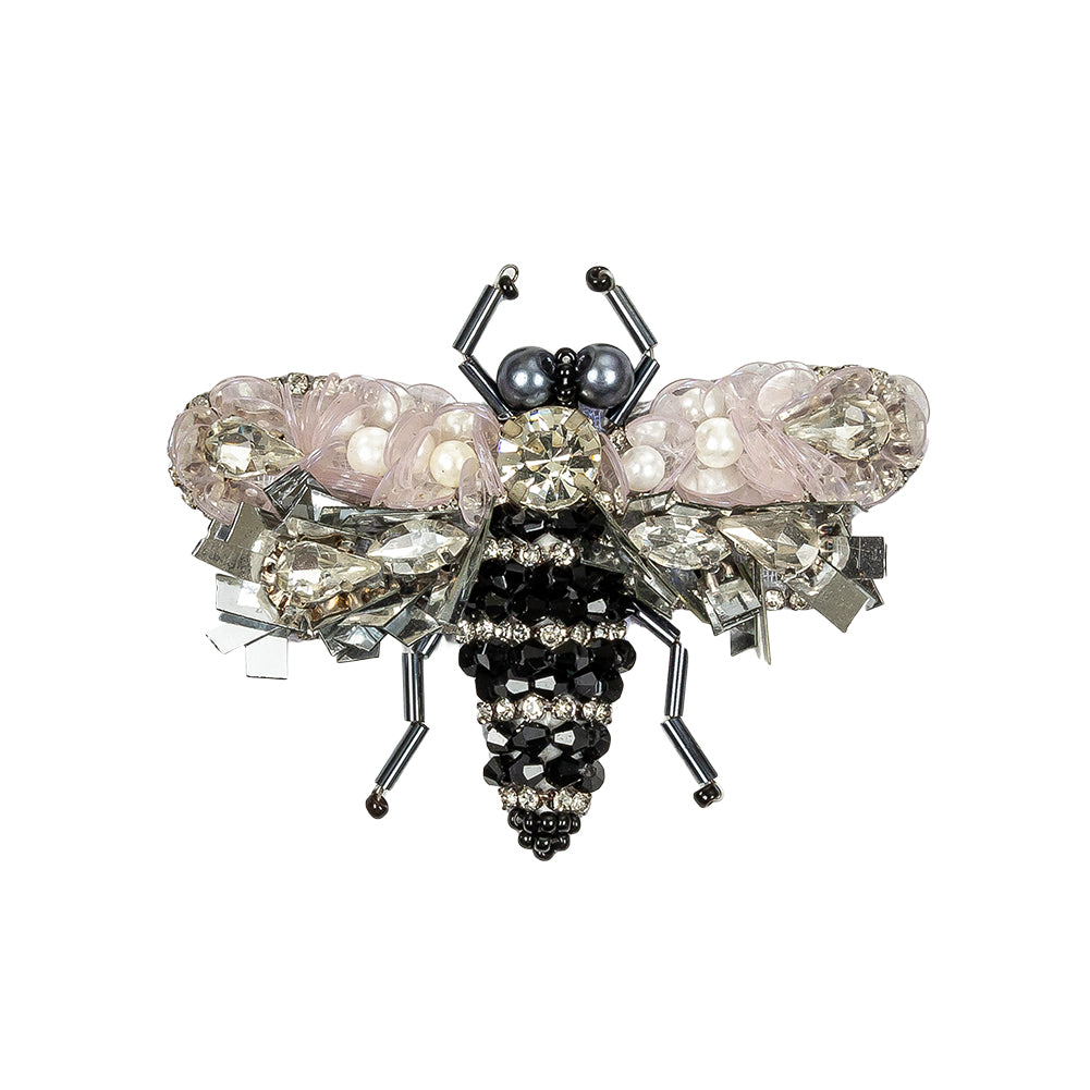 Mary's Rose, Gunmetal and Black Fly Rhinestone, Sequins and Glass Beaded Applique - 2.25