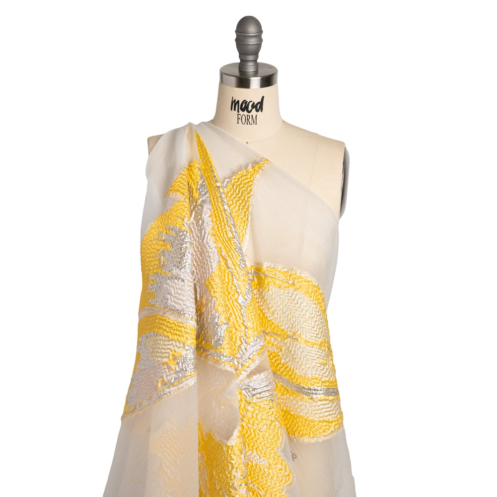 Metallic Luxury Burnout Brocade Panel - Sunshine Yellow and White Painterly Lily - Joann Fabrics